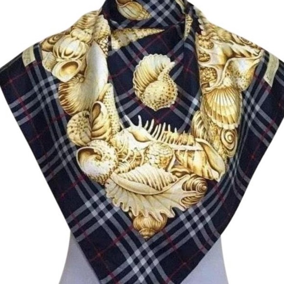 authentic BURBERRY blue silk SEASHELLS scarf $699 - Picture 1 of 4